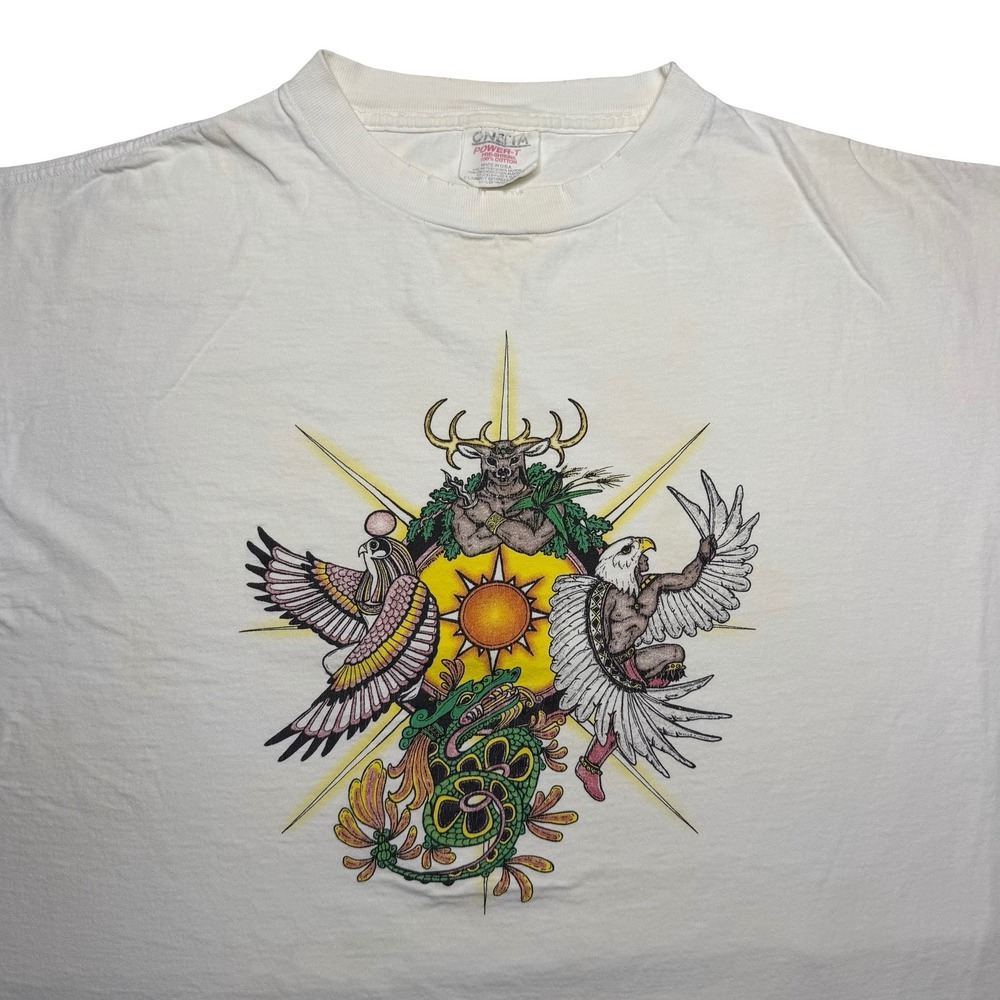Vintage 90s‎ sun surrounded by a deer snake birds nature animal shirt